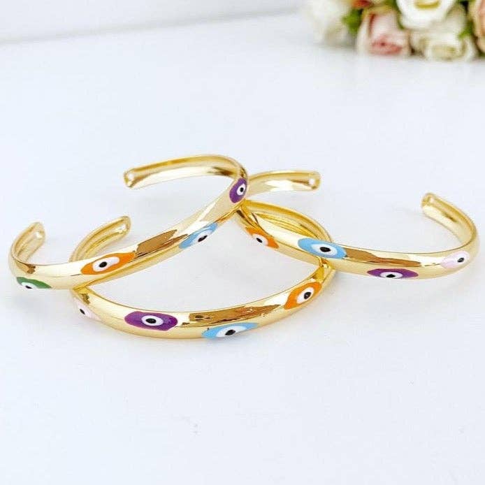 Rainbow Evil Eye Cuff Bracelet in Gold for wholesale by Evileyefavor