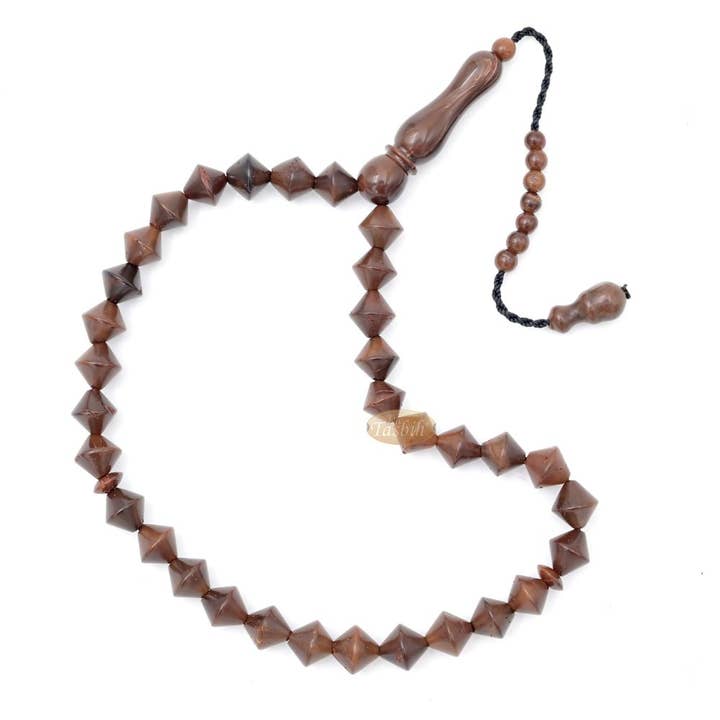 Cuentas de oración Tasbih Kuka marrón, 33 uds. - Ajustable, artesanales, cónicas, color marrón auténtico, cuentas brillantes de semilla, en caja de regalo para venta al por mayor de IndoMode