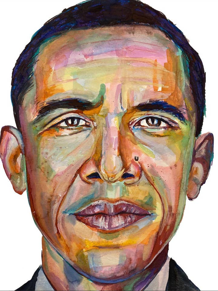 Impression aquarelle de Barack Obama pour la vente par Rebecca Holopter