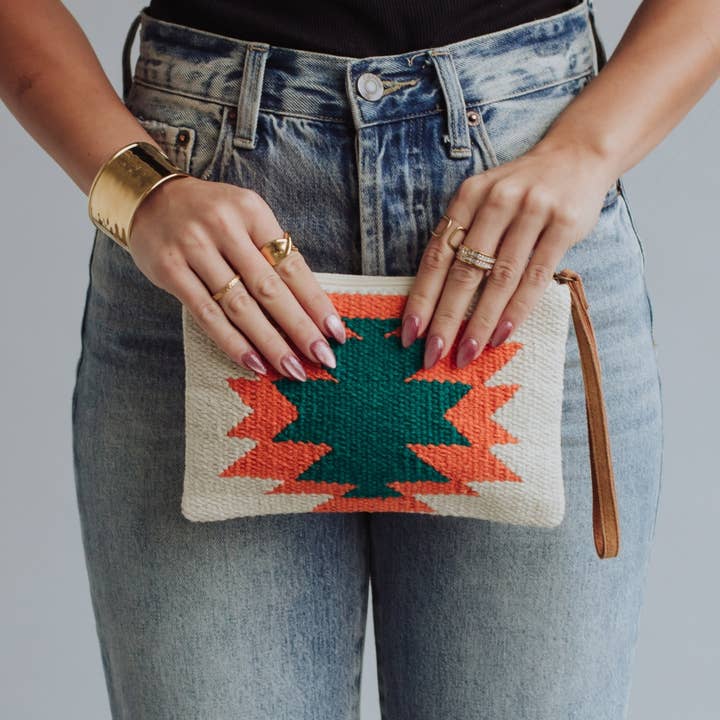 Panache Apparel Co. - Wholesale Wristlet - Beige, Orange & Green Aztec Wristlet