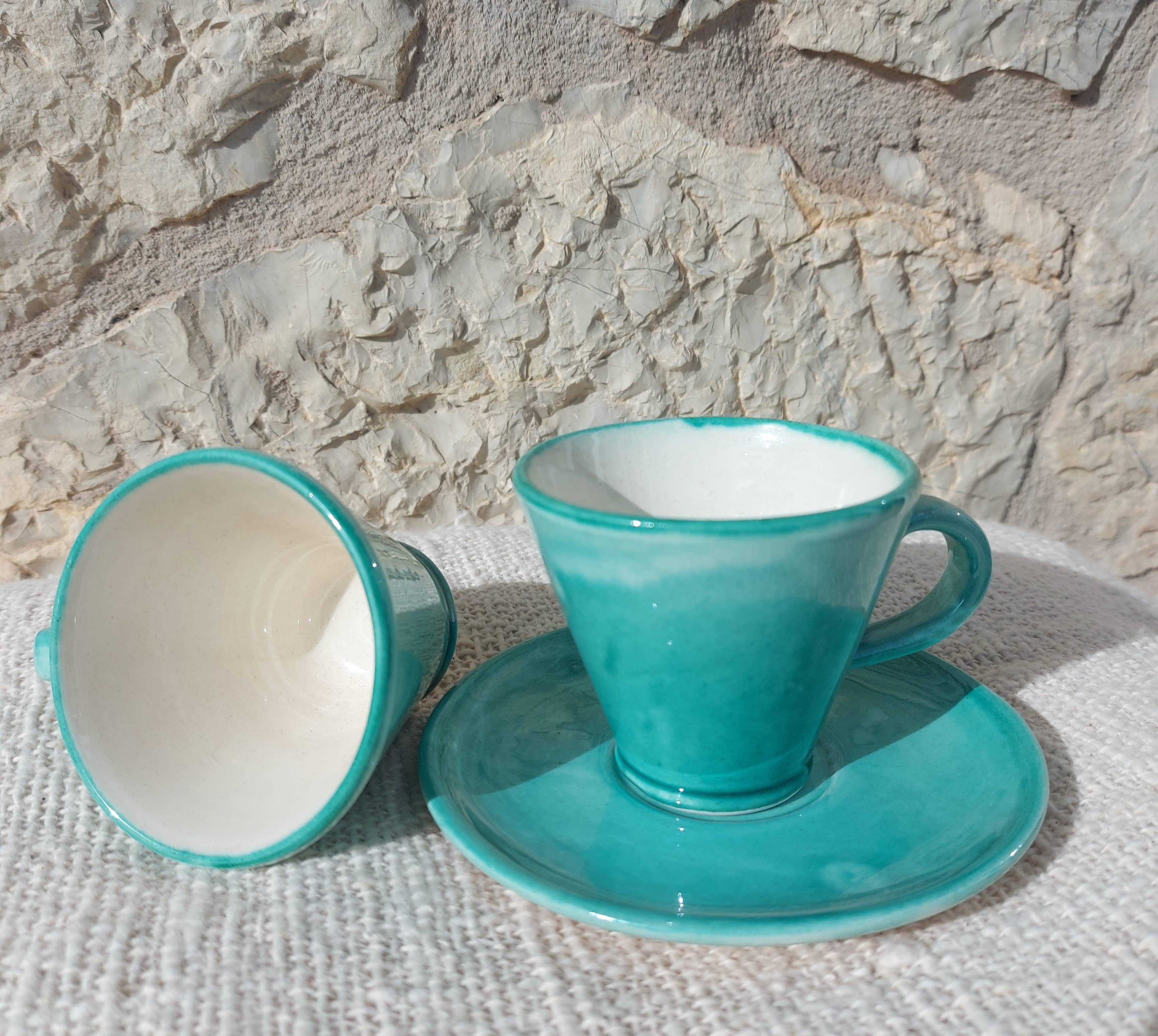 Maya Mallorca - Wholesale Coffee/Tea Cup - HANDMADE CERAMIC SET: COFFEE CUP AND PLATE