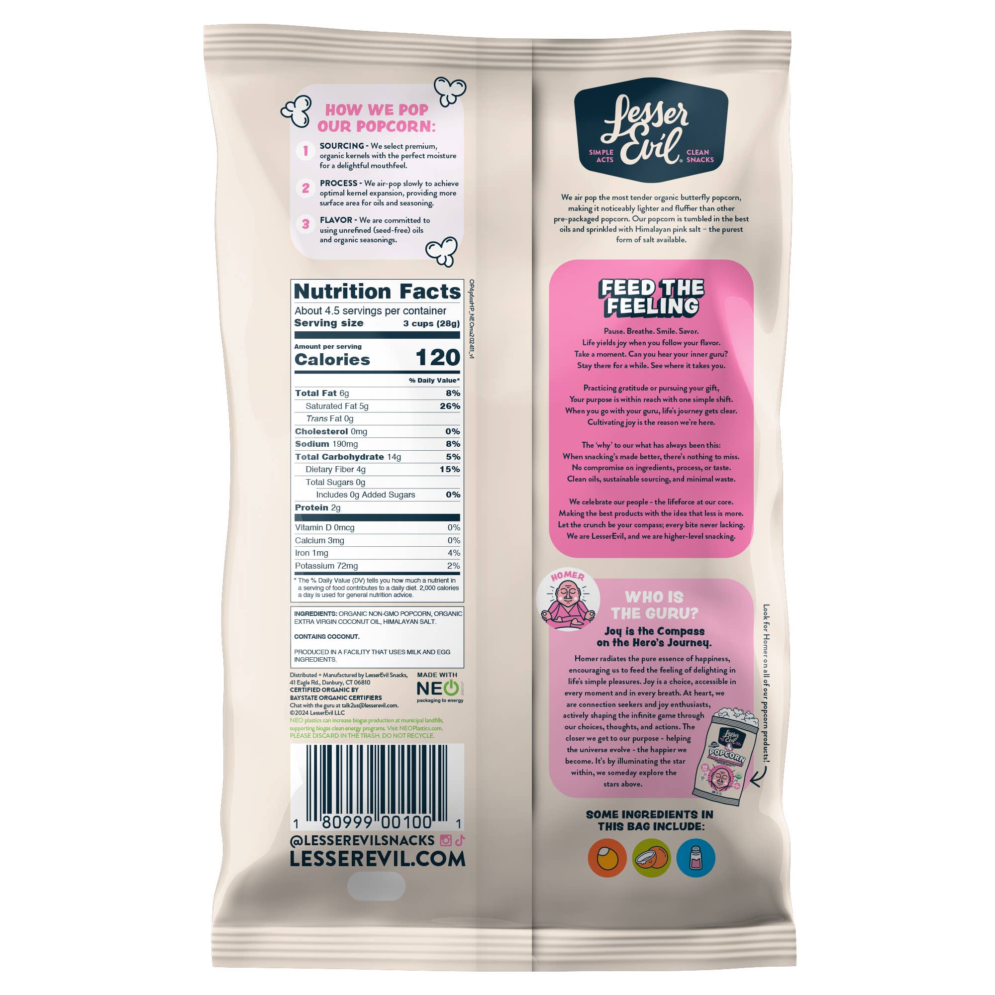 LesserEvil - Wholesale Popcorn - Organic Popcorn, Himalayan Pink 4.6 oz1