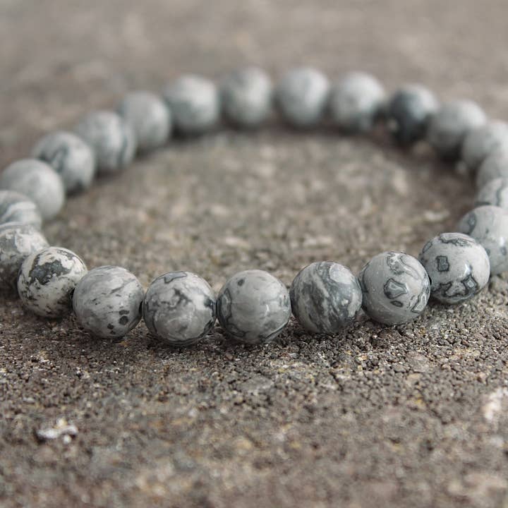 Gray Jasper Bracelet, 6mm, 8mm and 10mm Bead Size for wholesale by ManAndStone