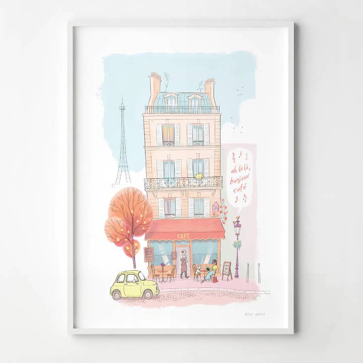 Bonjour Café Paris Print for wholesale by Mike Green Illustration