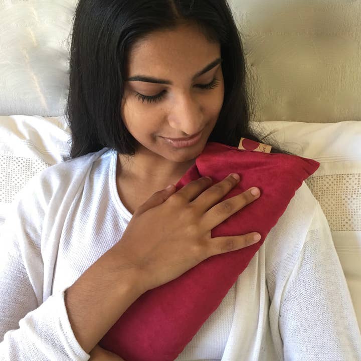 Hot Cherry Pillows - Wholesale Hot/Cold Compress - Rectangular/Cervical Pillow in Tan Ultra-suede, boxed4