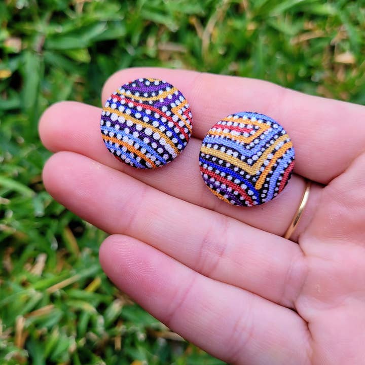 Indigenous Dot Art (multi colour) Button stud earrings for wholesale by Samantha's Studio