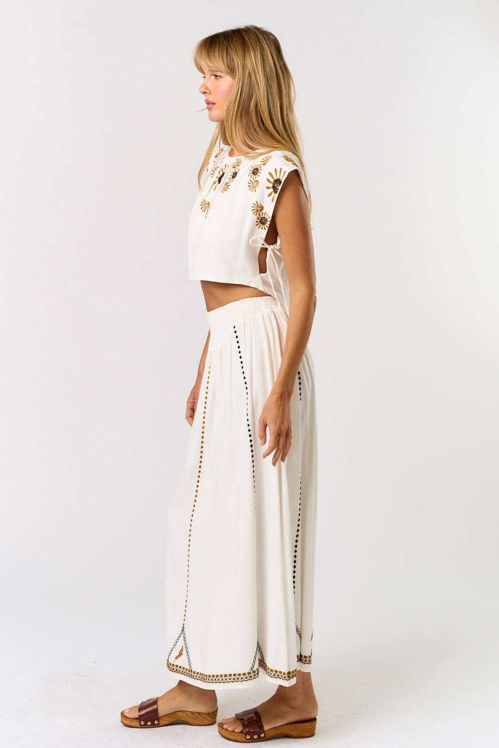 OFF WHITE Boho Embroidered Crop top W/ Matching Maxi Skirt  for wholesale on Faire3