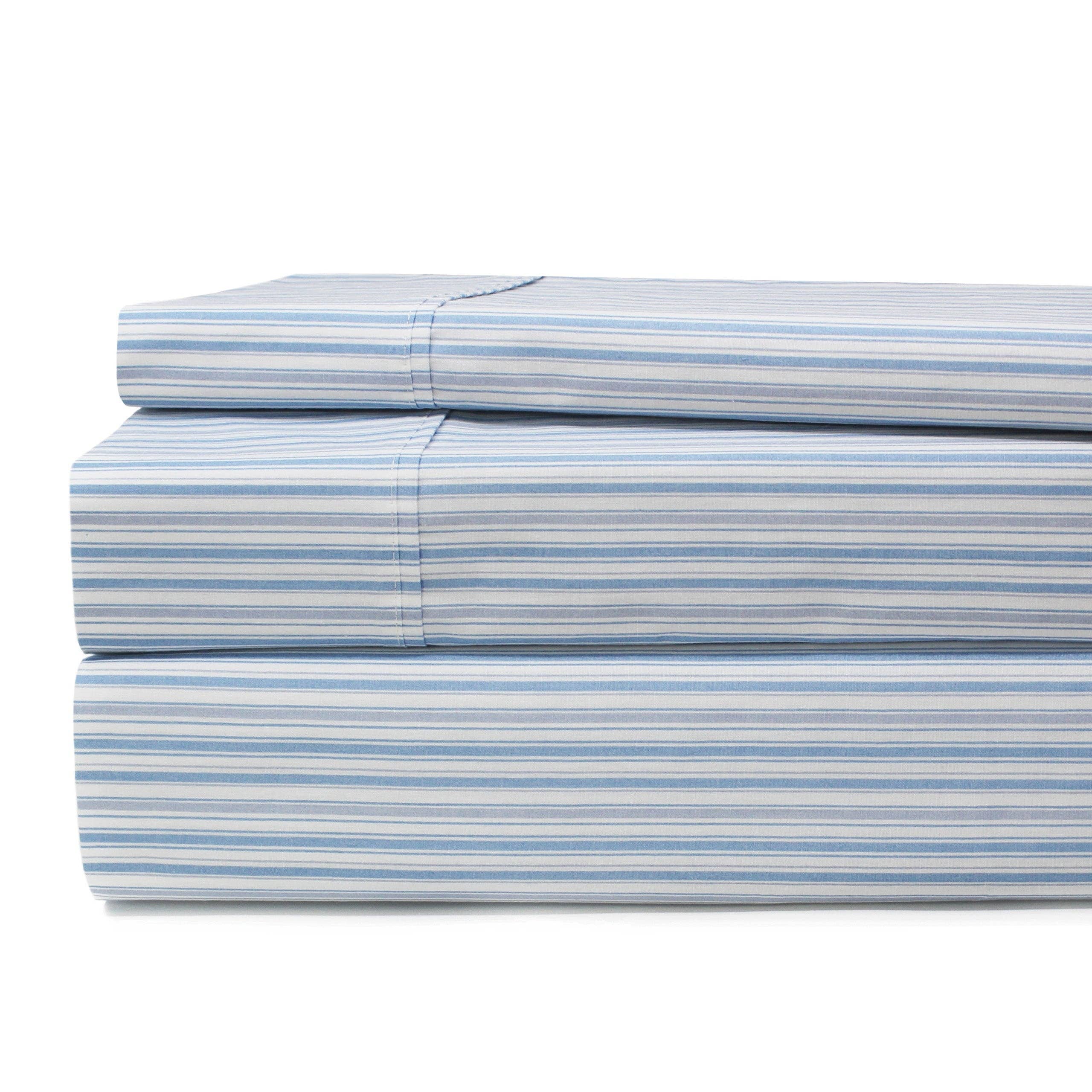 Mélange Home - Vente Parures de lit - Ensemble de draps en percale de coton imprimé à rayures4