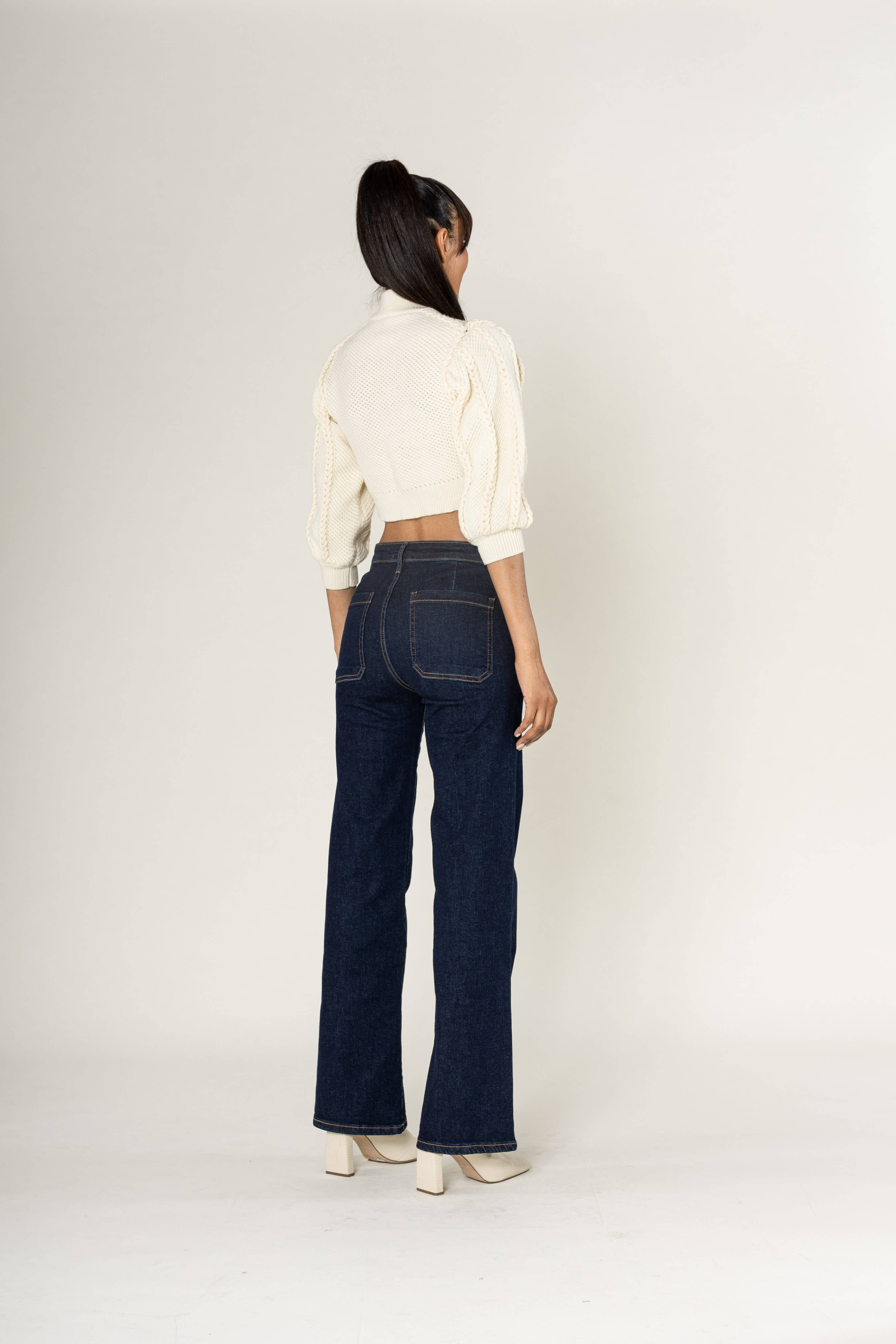 Nina Carter - Vendita all'ingrosso Jeans - Donna - Jeans svasati elasticizzati a vita alta larghi P12319