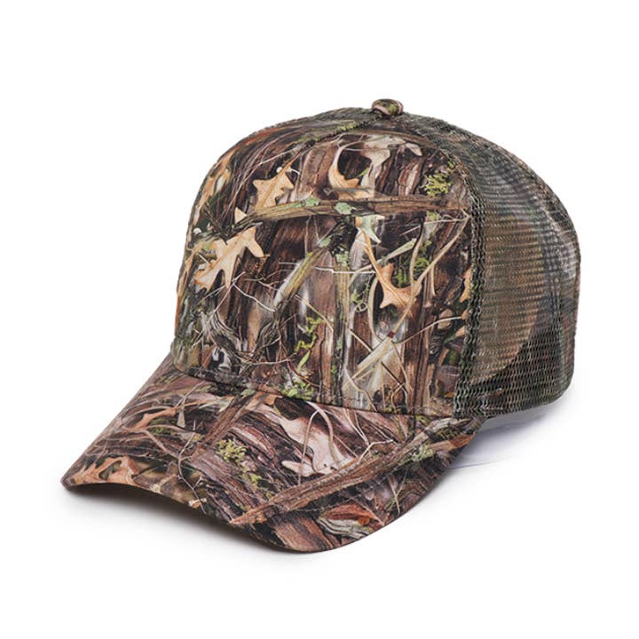 CAMO Real Forest Print Mesh Trucker Hat for wholesale by David And Young