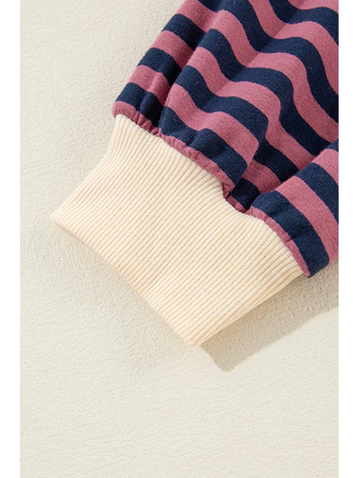 Amaryllis Apparel - Wholesale Sweatshirt - Women's - Stripe Oversized Contrast Trim Pullover Sweatshirt29