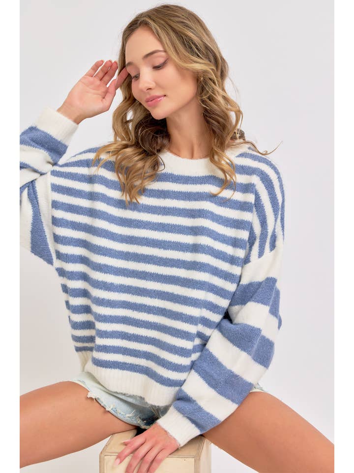 Sweet Lovely by Jen - Wholesale Knit Sweater - Women's - SOFT COZY EVERYDAY WARDROBE STRIPED KNIT SWEATER 22