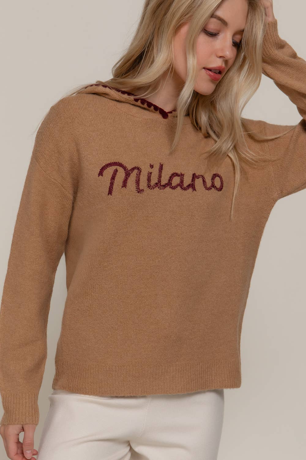 Active Basic | Active USA - Vente Pull en maille – femme - Sweat à capuche à manches longues avec détail de couture et lettres8