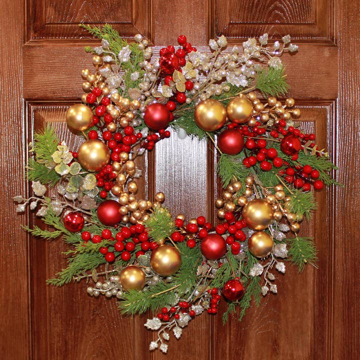 WORTH IMPORTS - Wholesale Wreath - 22" Red And Gold Eucaluptus Cedar Wreath1