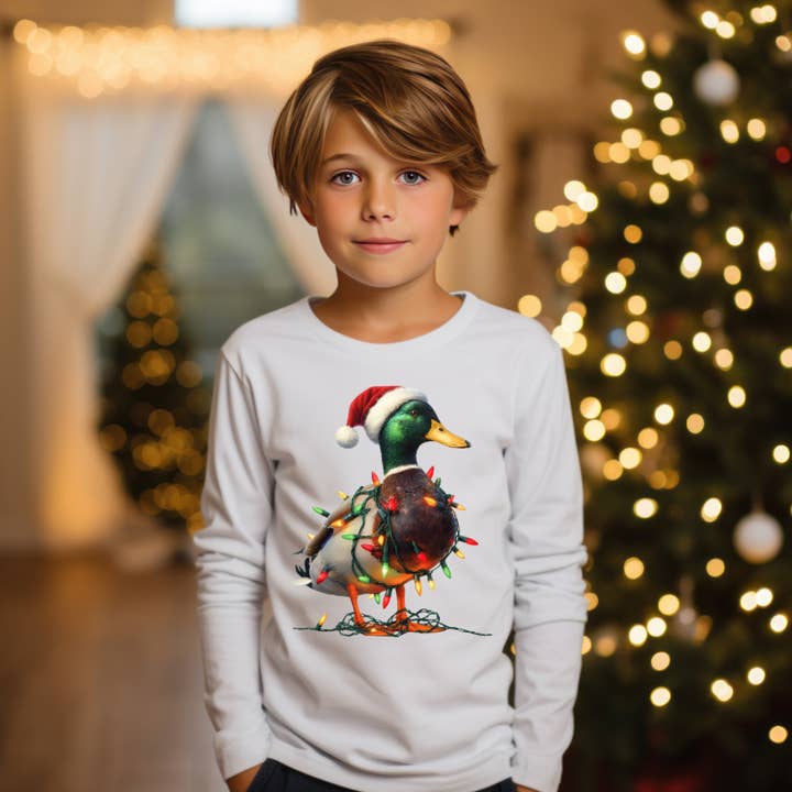 AvaryMaeInspirations - Wholesale Screen Printed T-Shirt - Kids - Mallard with Christmas Light Duck Tee Shirt