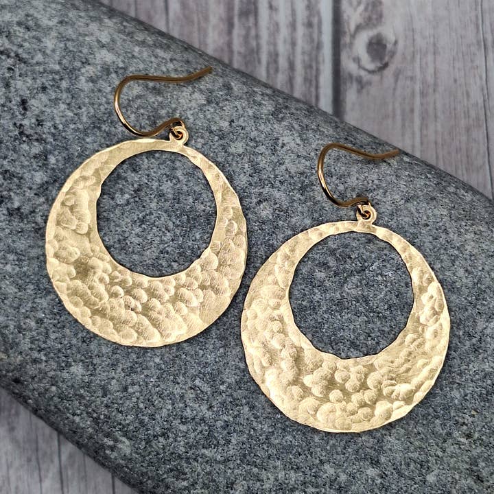 Boho Hammered Brass Earrings – Handmade Gypsy Style for wholesale by Harper House Studio