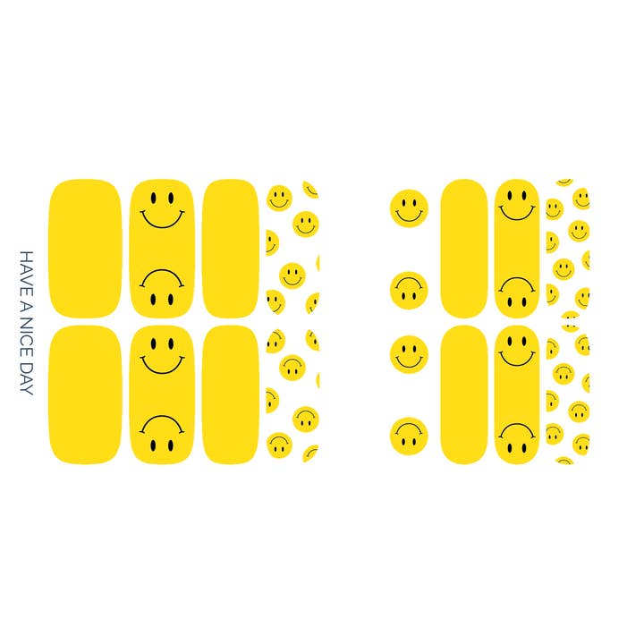Ivy & Ash - Wholesale Nail Art/Decal - Have A Nice Day | Yellow & White Smiley Face Nail Wrap