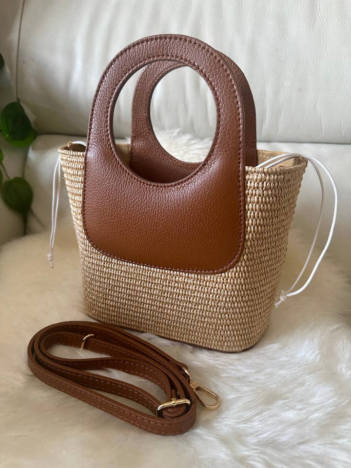 PARMILLA big- raffia and leather for wholesale by Zhade