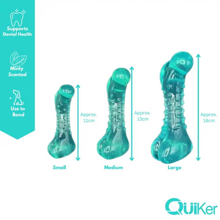 Quiker Pet Products - Wholesale Pet Chew Toy - Dog - Carded - Minty TPR 11.7cm Dental Dog Toy Bone - 3 Pack2