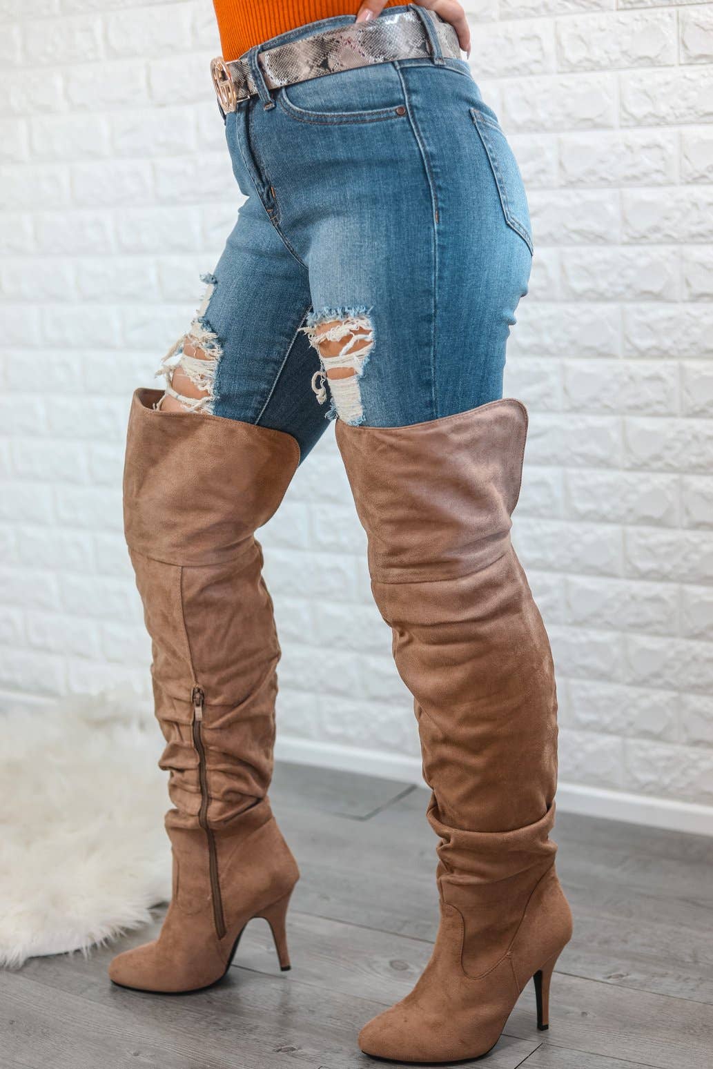 SurelyMine - Wholesale Boots - Women's - Unmatchable Pointy Slouchy Knee and Thigh High Boots Taupe6
