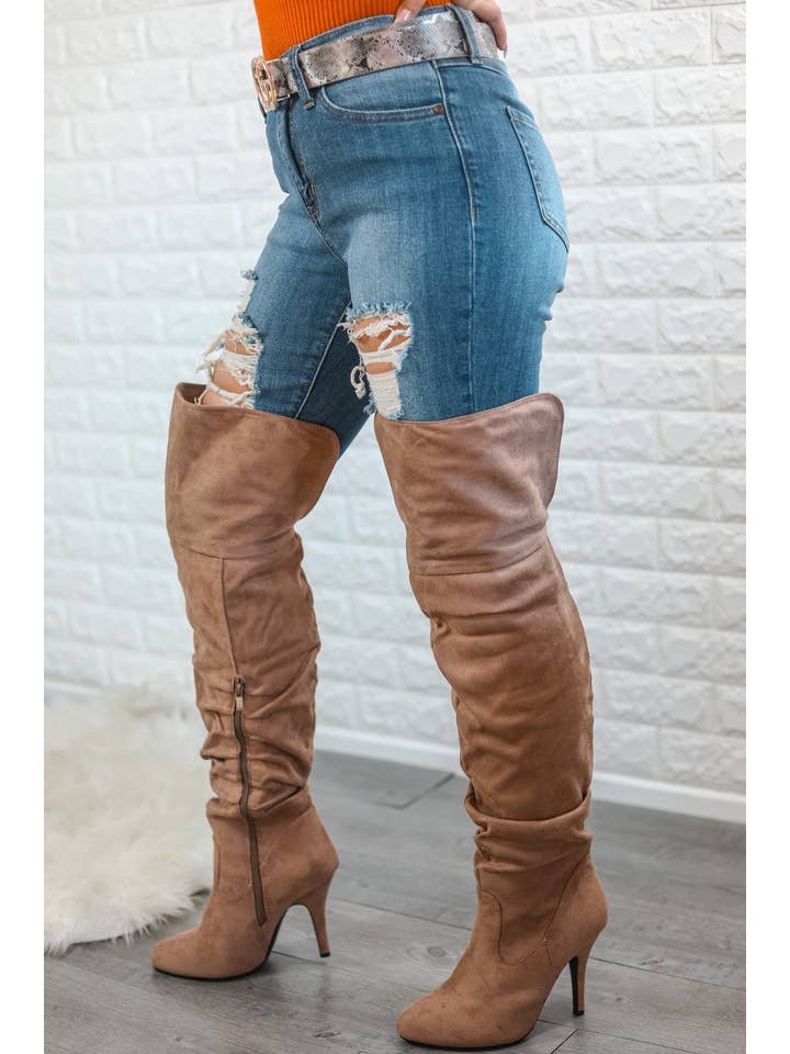 SurelyMine – wholesale Boots – Women’s – Unmatchable Pointy Slouchy Knee and Thigh High Boots Taupe6