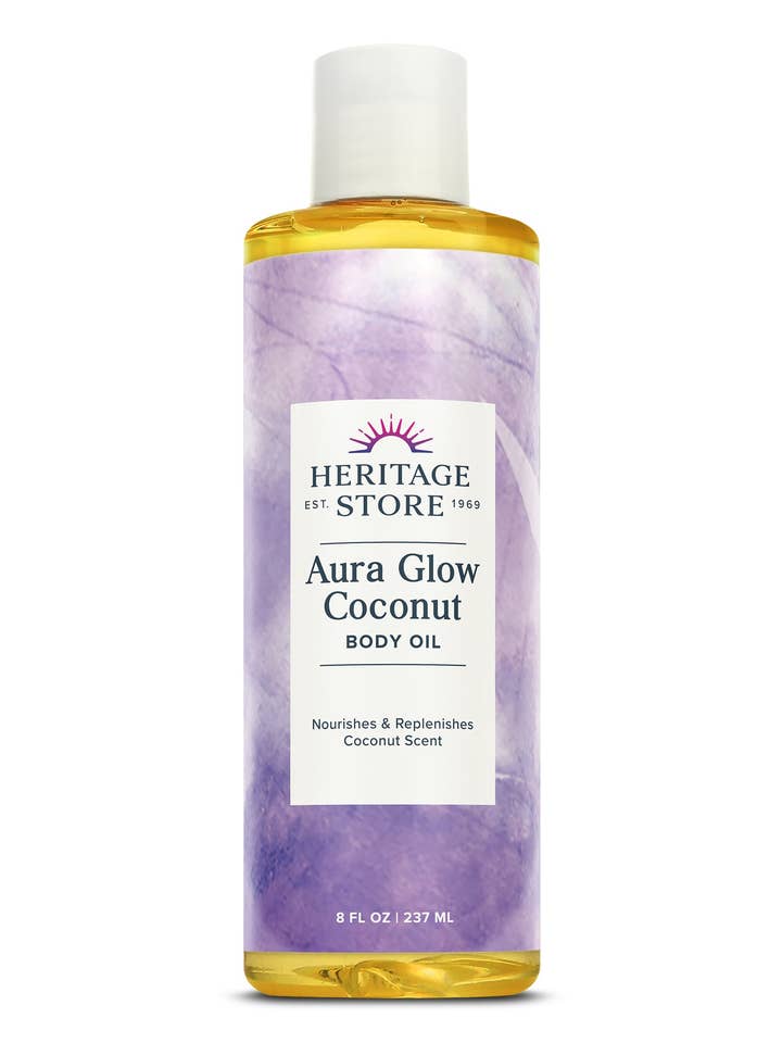 Aura Glow Coconut Body Oil 8 oz for wholesale by Heritage Store