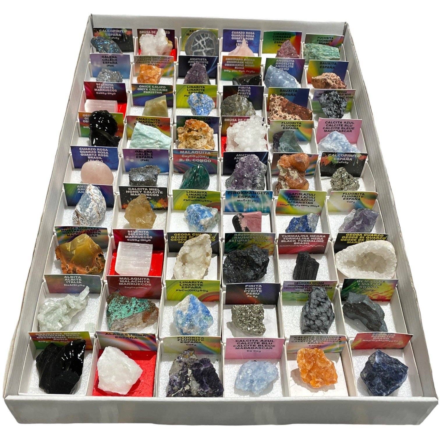 Foliesbijoux – Großhandel Spiritueller Stein/Kristall – Box mit 54 Mineralien0