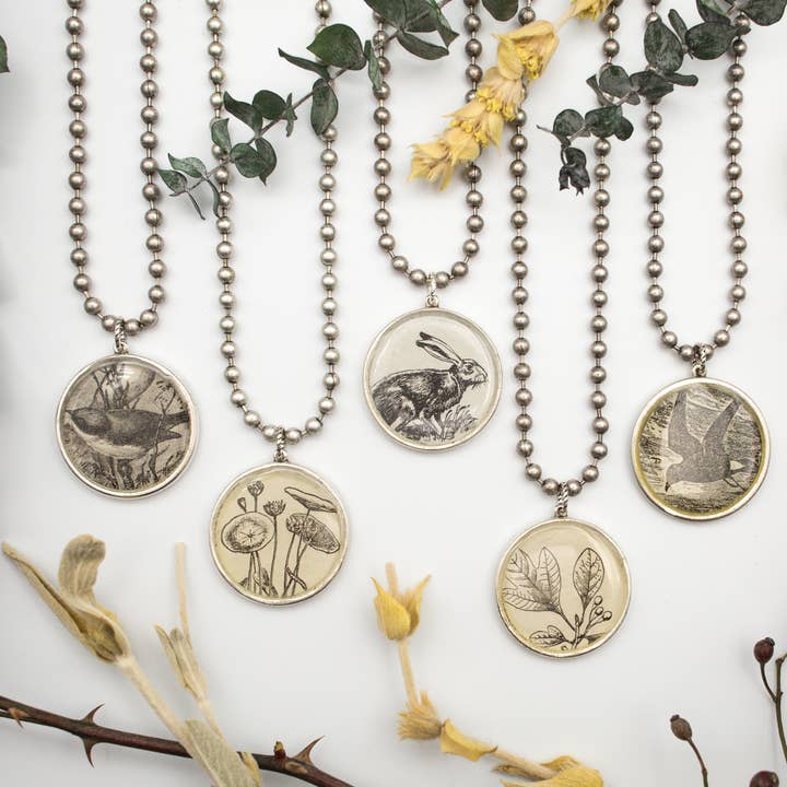 joeyfivecents – Colar pingente/pendente por atacado – Colar de prata grosso médio - botânico, pássaro, floresta3