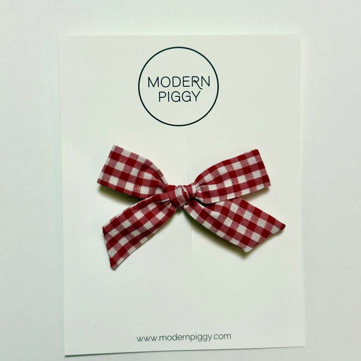Gingham Glory- Rood | Varkensstaart Set - Handgebonden Strik voor wholesale door Modern Piggy