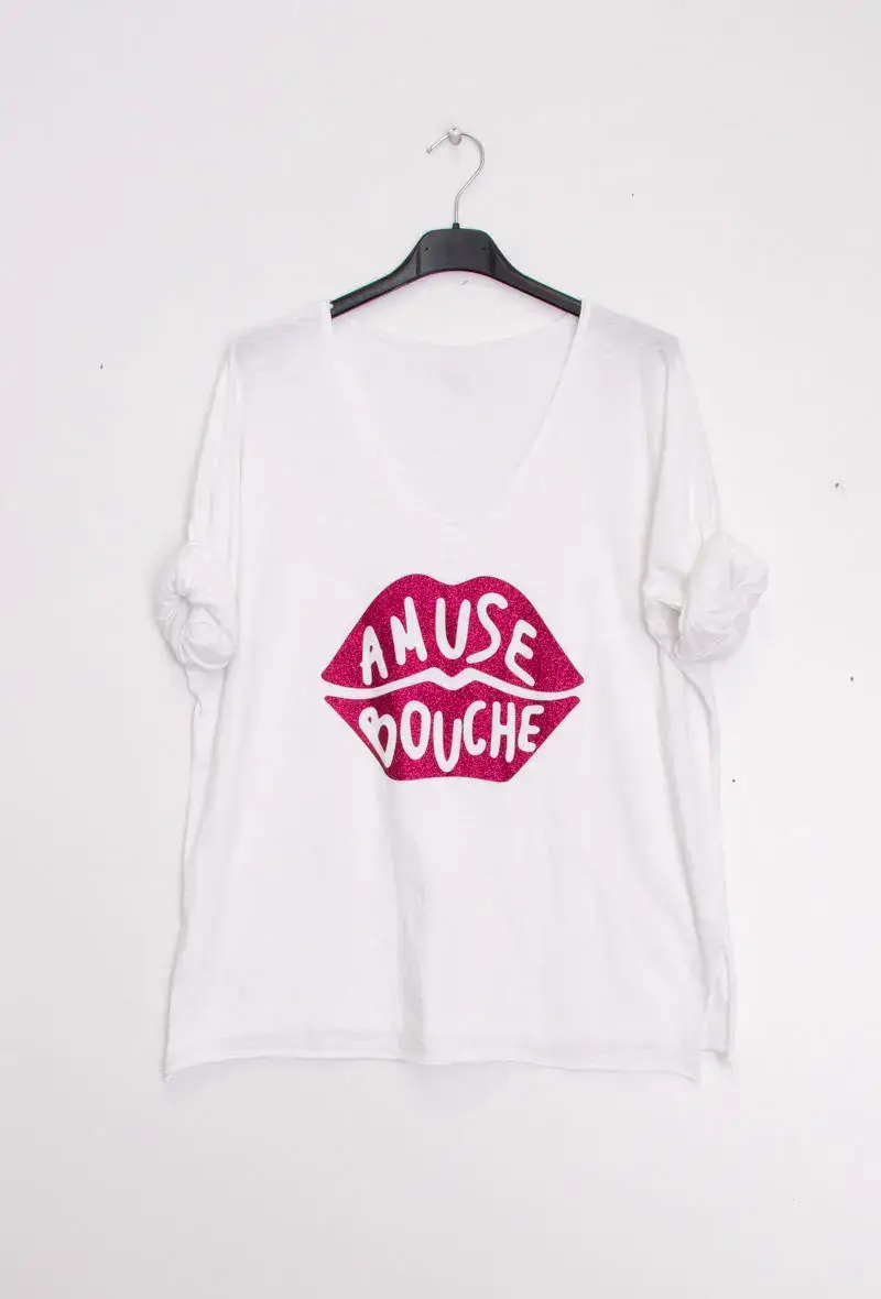 Mimi & Gogo - Vendita all'ingrosso Maglietta serigrafata - Donna - T-shirt con bocca verde « amuse bouche »8