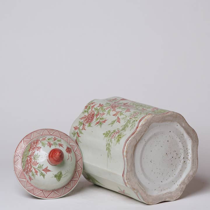 Cobalt Guild - Wholesale Decorative Jar - Pink and Green Porcelain Golden Pheasant Ribbed Lidded Jar3