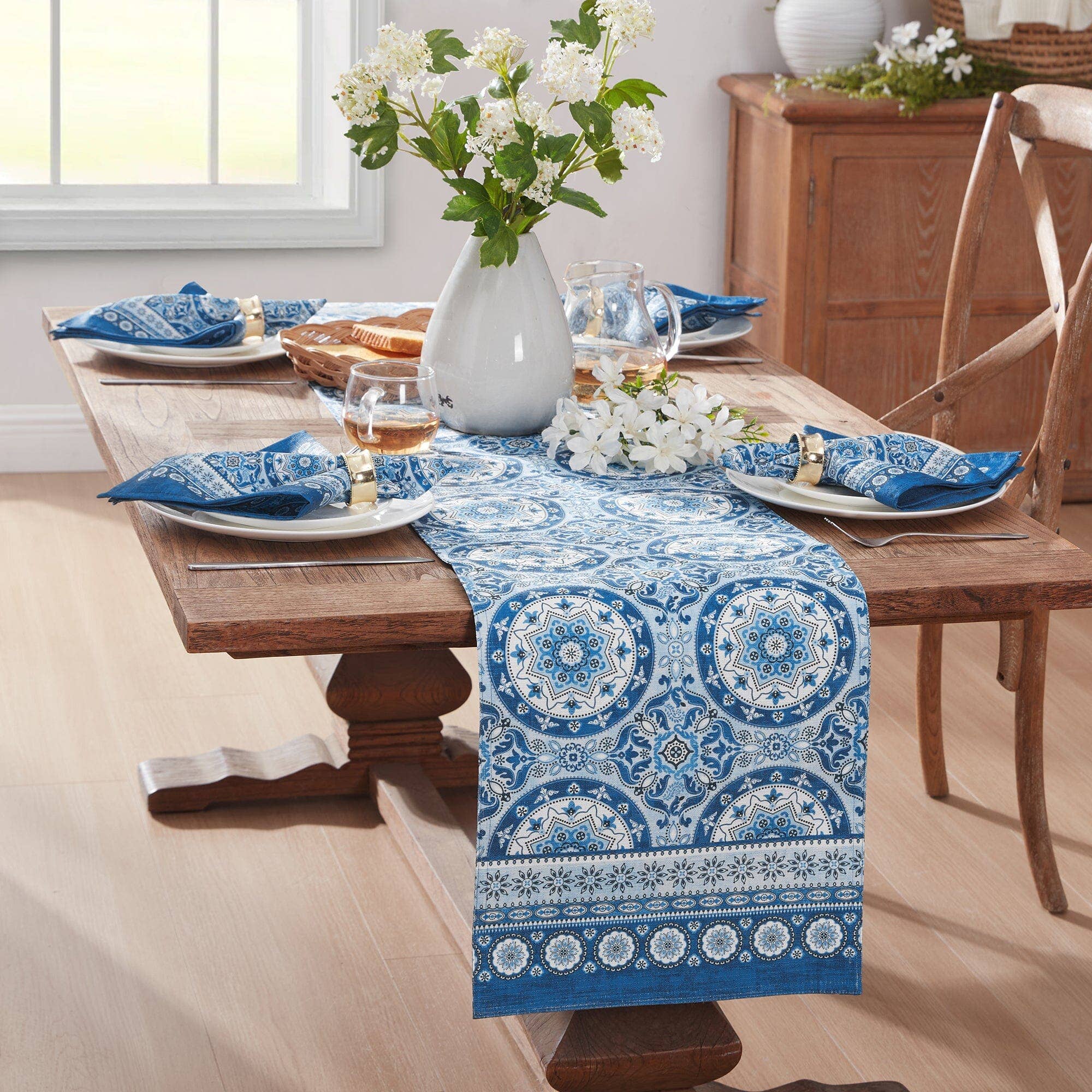 Threadmade Home - Wholesale Table Runner - Vietri Medallion Water Resistant Table Runner - 13x70