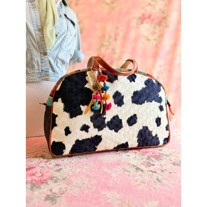 Atenti - Wholesale Weekender bag – women's - Curly Cow Overnighter – Handmade Weekender Bag with Cowhide Texture & Leather Accents6