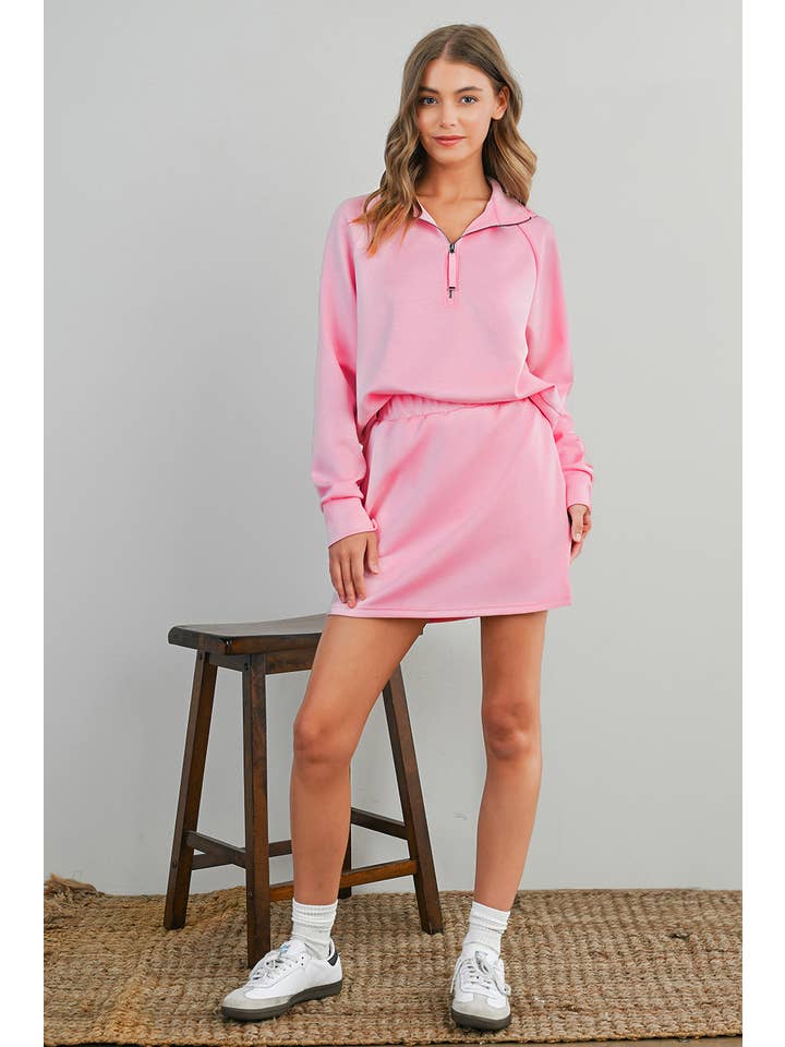 Aapparella - Wholesale Top & Skirt Set - Women's - Solid Half Zip Front Pullover & Mini Skirt 2 Pcs Set | S-XL8