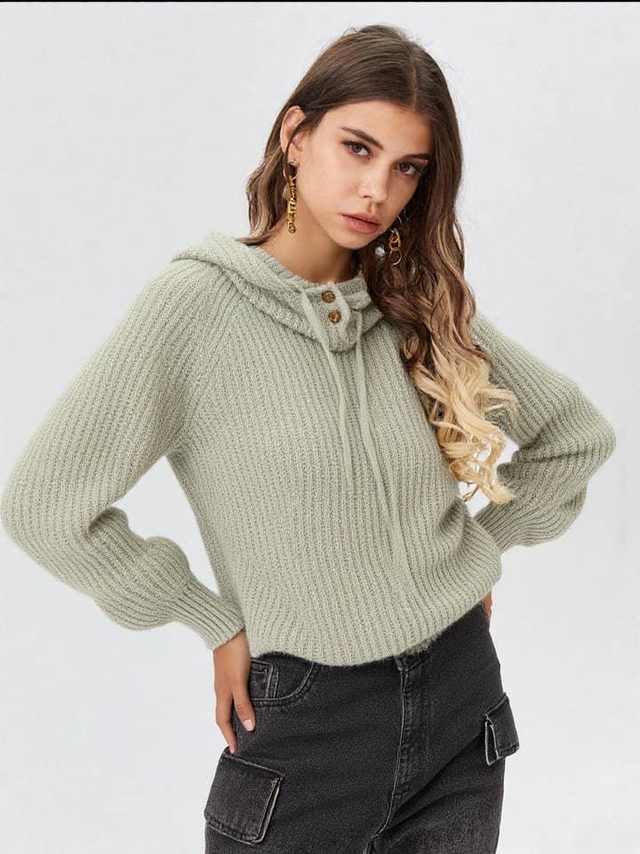 VERY J - Wholesale Hoodie - Women's - 12W2946V-Oversized Balaclava Hoodie Soft Knit Sweater Top