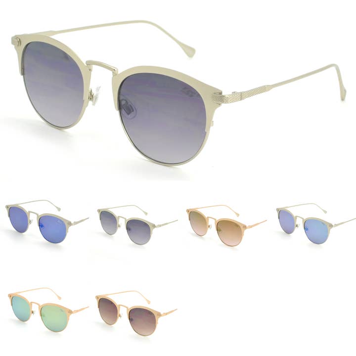 Lunettes de soleil rétro unisexes rondes en métal avec monture semi-cerclée SS10124 pour la vente par Hot Sunglasses Wholesale