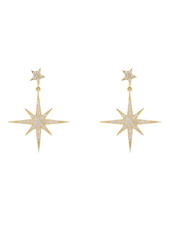 Petite Star burst Drop Oorbellen Goud voor wholesale door Latelita