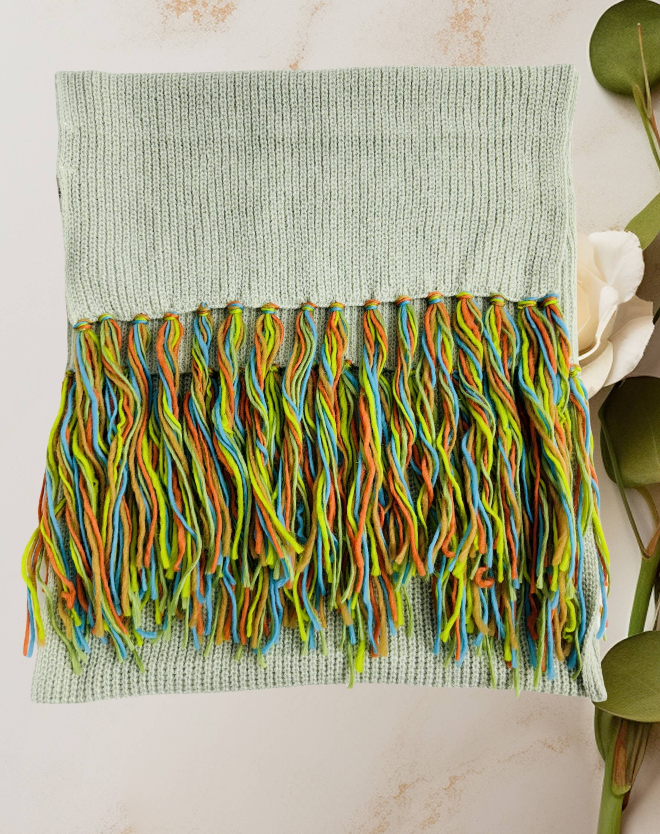 JC Sunny Fashion - Wholesale Scarf - Women's - JC023327 Cozy Knit Scarf with Handcrafted 10” Multicolor Tassels7