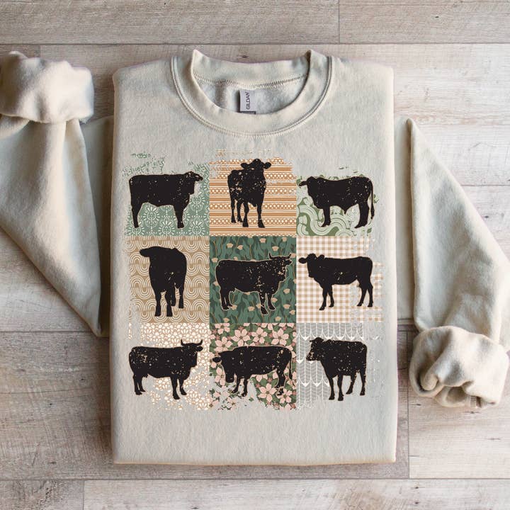 Distressed Floral Cow Squares Graphic Tee for wholesale by Haysville House