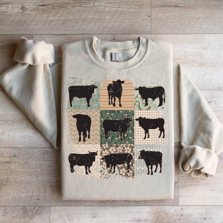 Distressed Floral Cow Squares Graphic Tee for wholesale by Haysville House