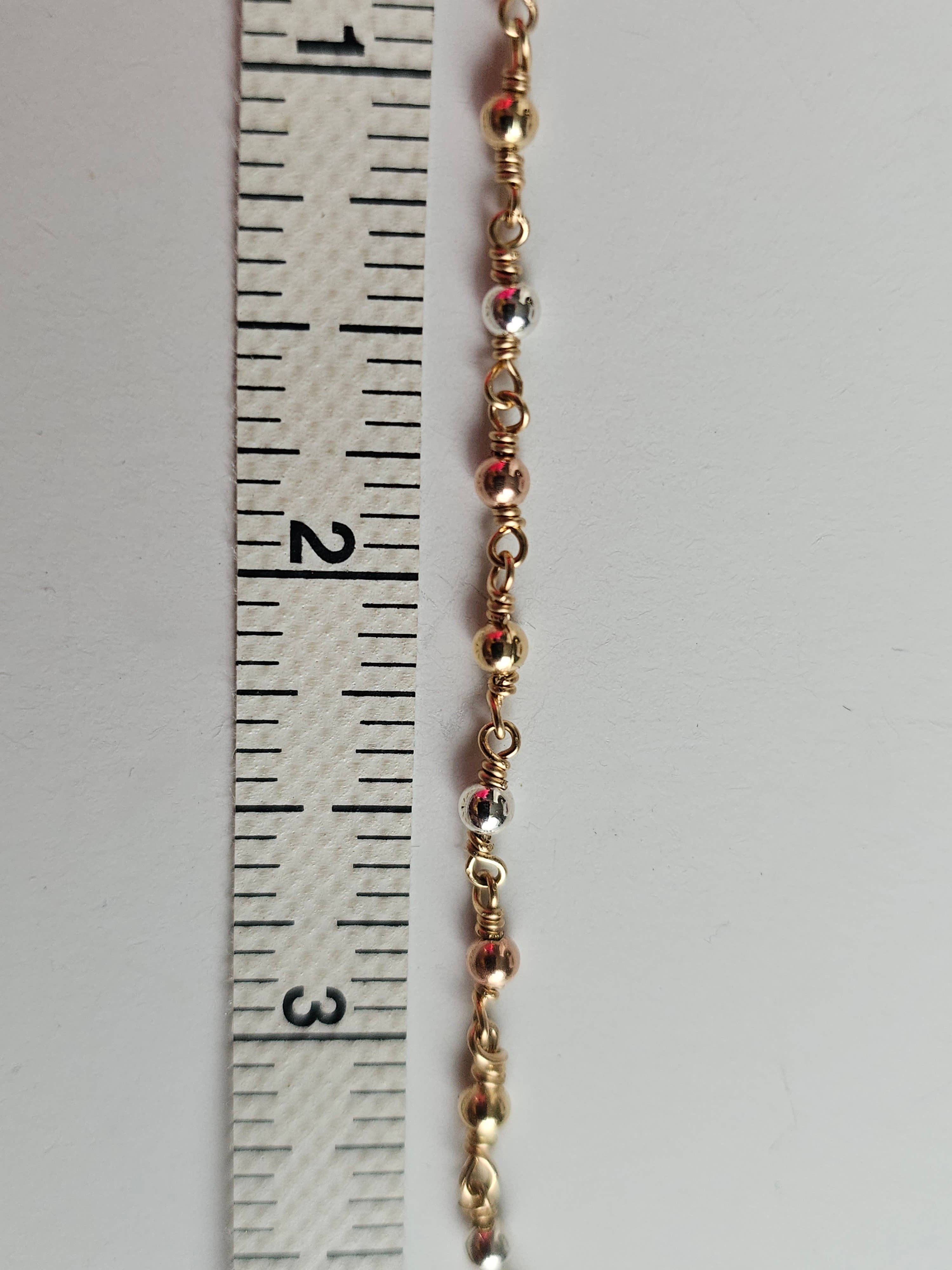 Half Moon Jewelry Designs - Wholesale Link & Chain Necklace - Tri tone mixed metal beaded chain by the foot, GF, RGF & SS2