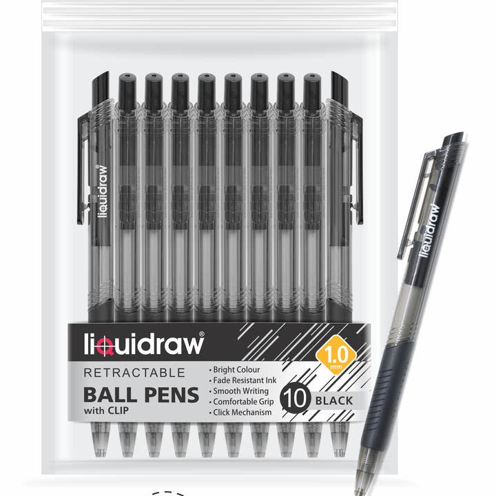 Liquidraw Kugelschreiber Schwarz Set mit 10 einziehbaren schwarzen Kugelschreibern, mittlere Spitze 1,0 mm Kugelschreiber Set, flüssiges Schreiben, bequemer Griff, Klickstifte für Zuhause, Schule & Büro (Schwarz) und andere Ergebnisse für kugelschreiber clip im Großhandel. Kostenlose Rücksendungen und 60-Tage-Zahlungsziel auf Faire im Trend auf Faire.