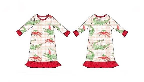 Sweet Bay Clothing - Wholesale Dress - Kids - Gator/Crawfish Christmas Gown2