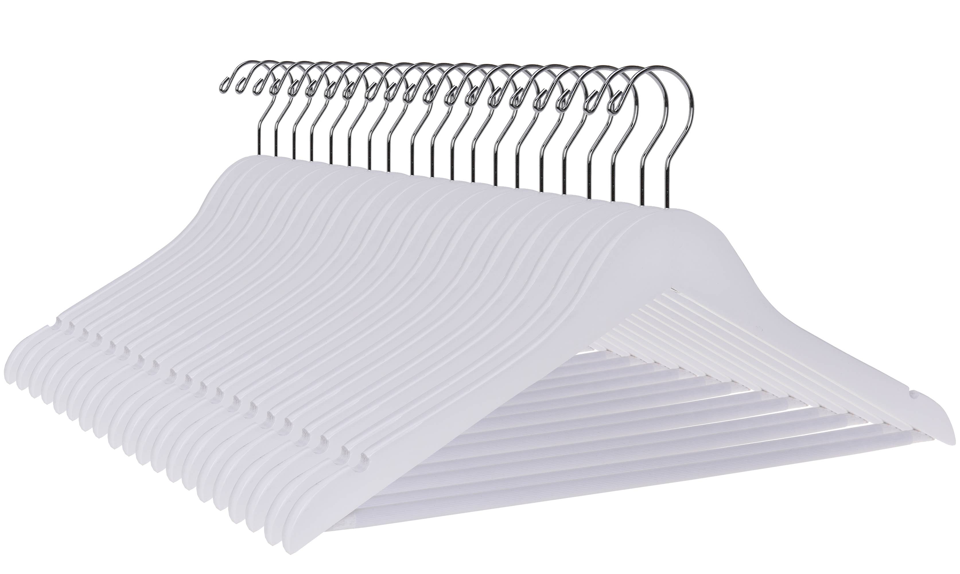 Quality Hangers - Wholesale Clothes Hangers - W040 Semi Curved Wooden Hanger, 17.5" White - 900