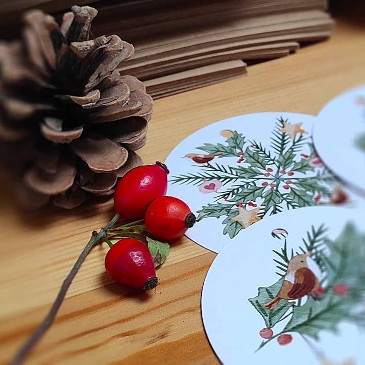 30013 SET OF 4 pcs Christmas GIFT TAGS/bird, arrangement/EN for wholesale by SIMPLY PAPER LOVE