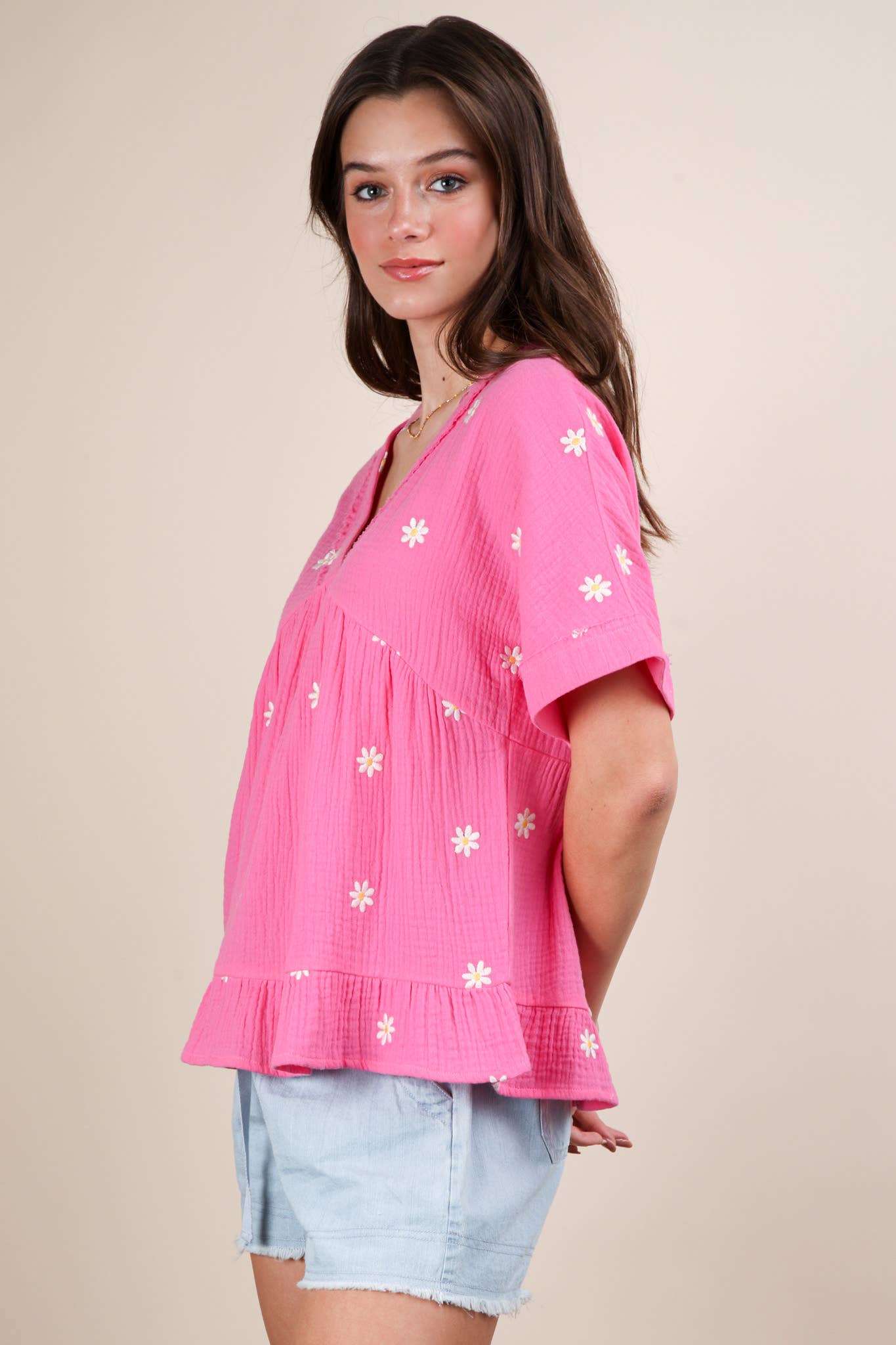 VERY J - Wholesale Blouse - Women's - NT12065-Flower Embroidered Woven Blouse Top7