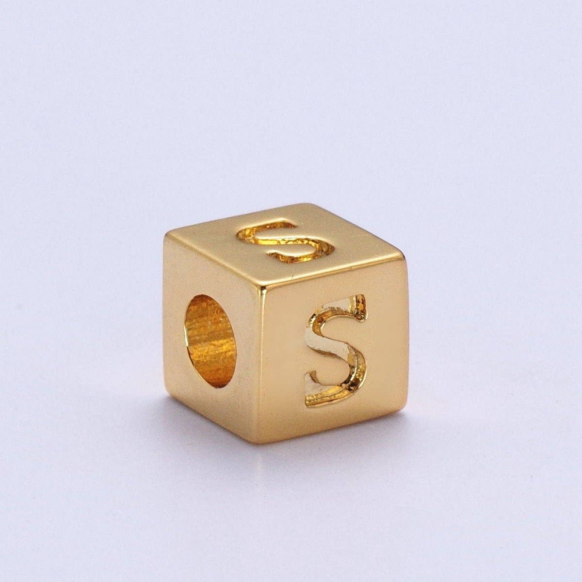 Aim Eternal - Wholesale Individual Charm/Pendant - Gold Initial Letter Alphabet 6.2mm Block Beads Charm Connector For Jewelry Making Component Supply A-A1145-A-A115718