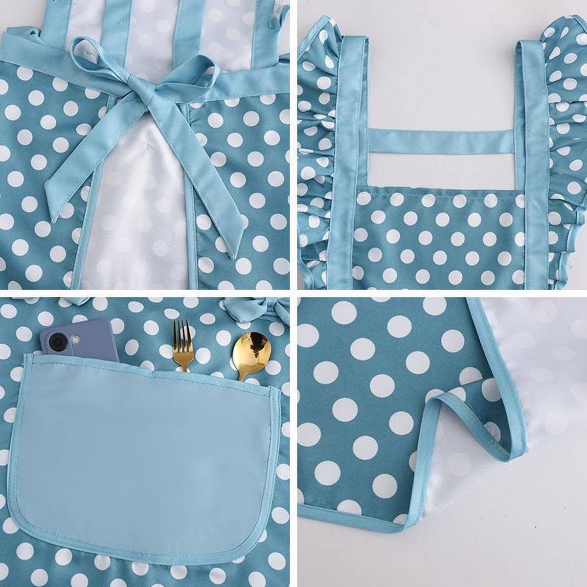 ACCITY - Wholesale Apron - Cute Dots Printed Bow Decorated Aprons with pockets_CWMM20512