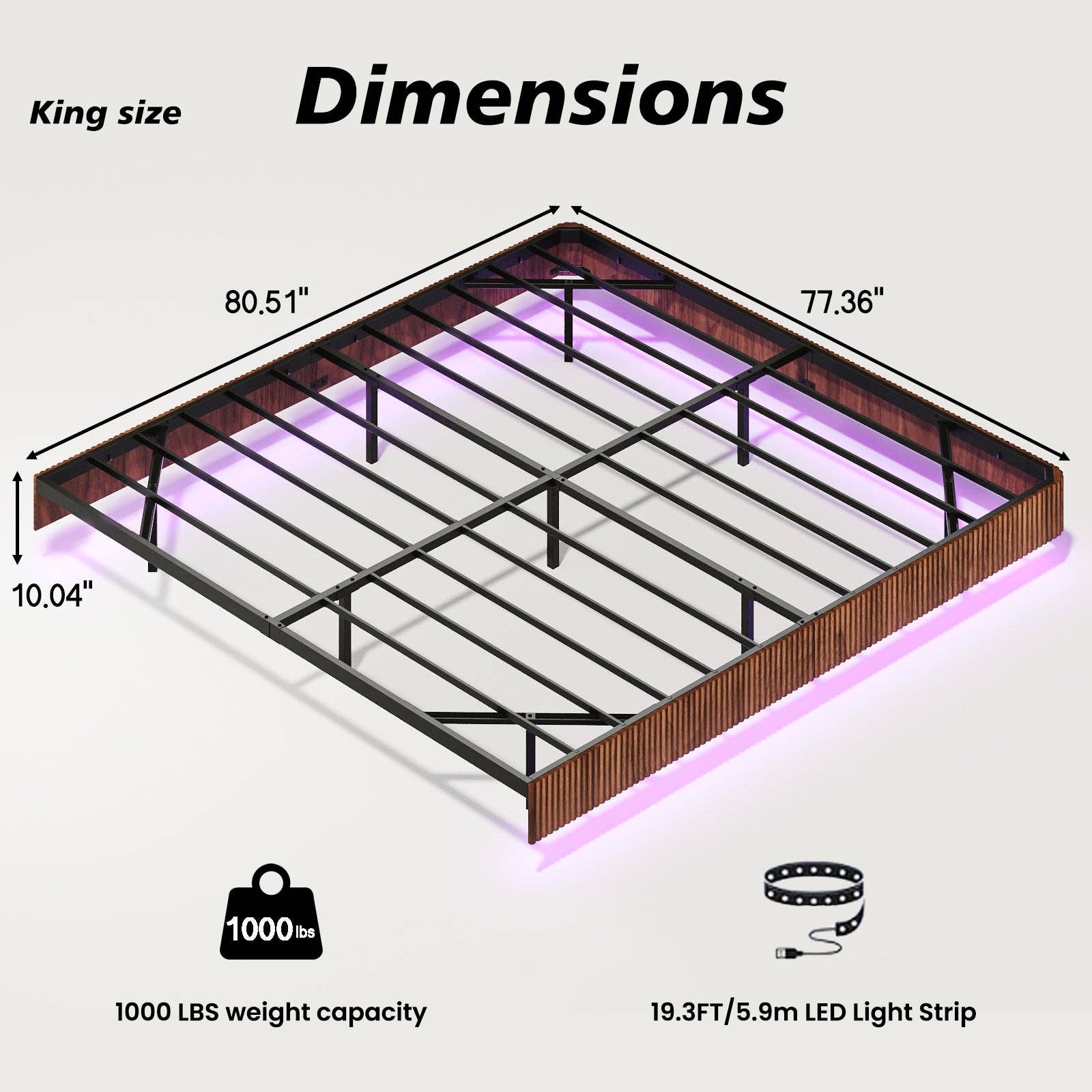 39F Inc. - Wholesale Bed - Floating Bed Frame with LED Lights  2 Sizes and 2 colors6