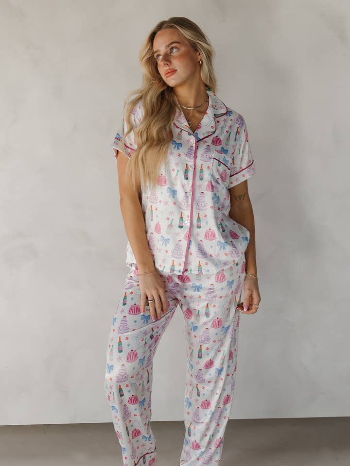 Wedding Pajama Set, Bridesmaid pajamas, Cute pattern pajamas for wholesale by Spikes and Seams